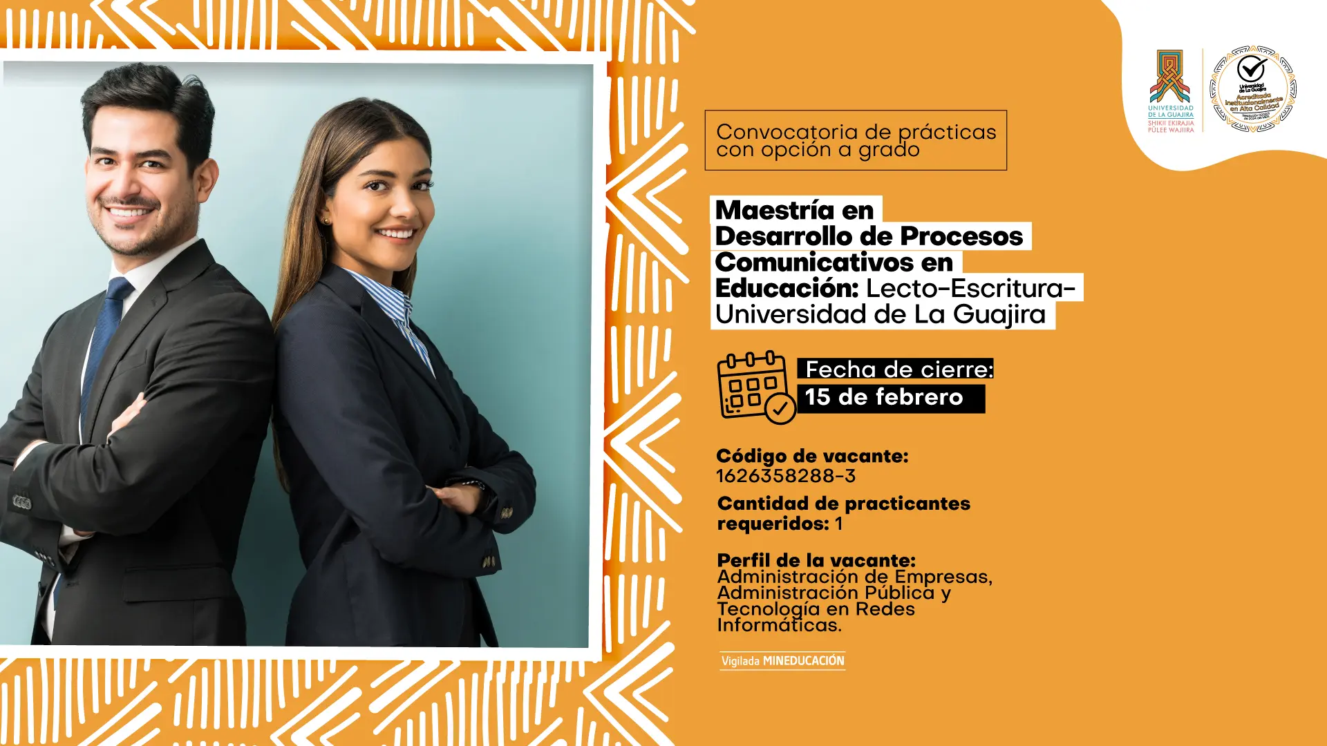 Convocatoria de prácticas académicas y con opción a grado de CPA Universidad de La Guajira - Maestría en lecto escritura