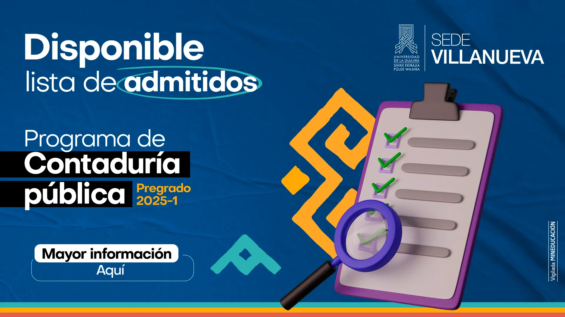 Lista de admitidos al programa de Contaduría Pública Sede Villanueva para el periodo 2025-1