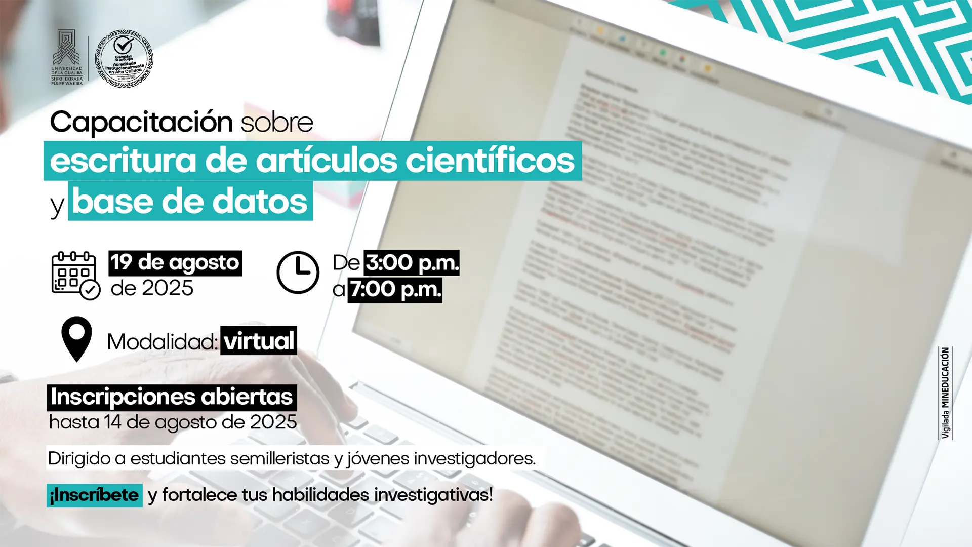 Capacitación sobre escritura de artículos científicos y uso de bases de datos