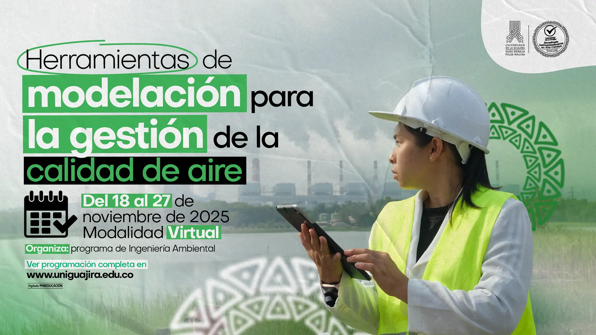 Banner promocional del curso virtual “Herramientas de modelación para la gestión de la calidad de aire”